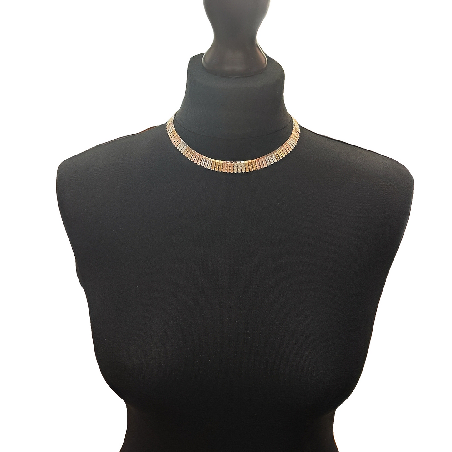 Vintage 9ct Rose, White & Yellow Gold Tapered Fringe / Cleopatra Collar Necklace
