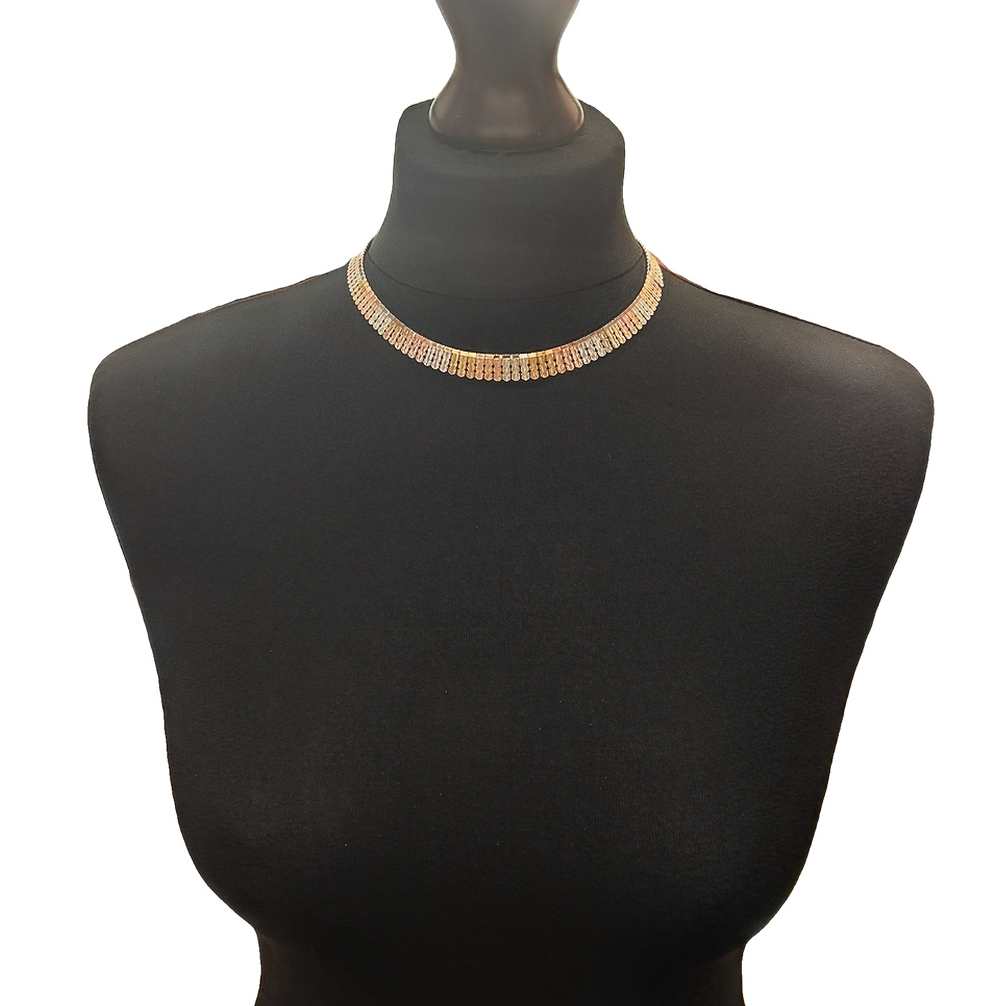 Vintage 9ct Rose, White & Yellow Gold Tapered Fringe / Cleopatra Collar Necklace