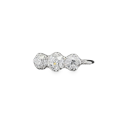 Antique Certificated 1.77 Carat Old European Cut Natural Diamond 3 Stone Platinum Ring