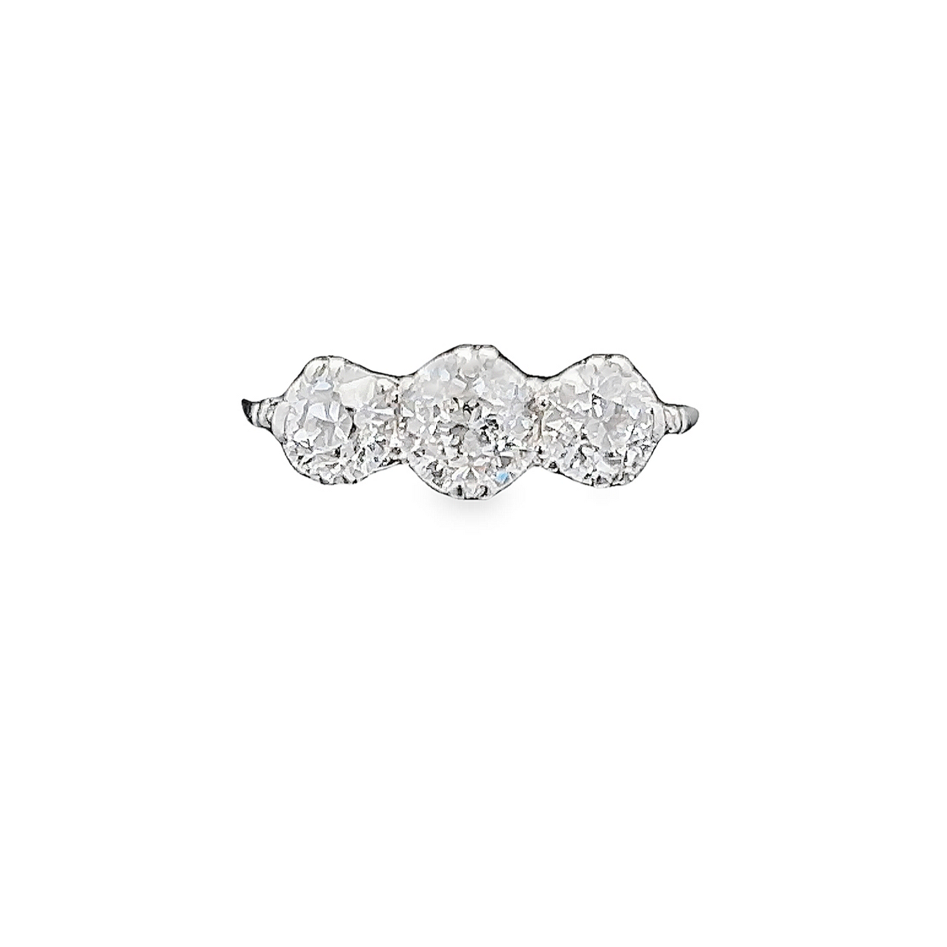 Antique Certificated 1.77 Carat Old European Cut Natural Diamond 3 Stone Platinum Ring