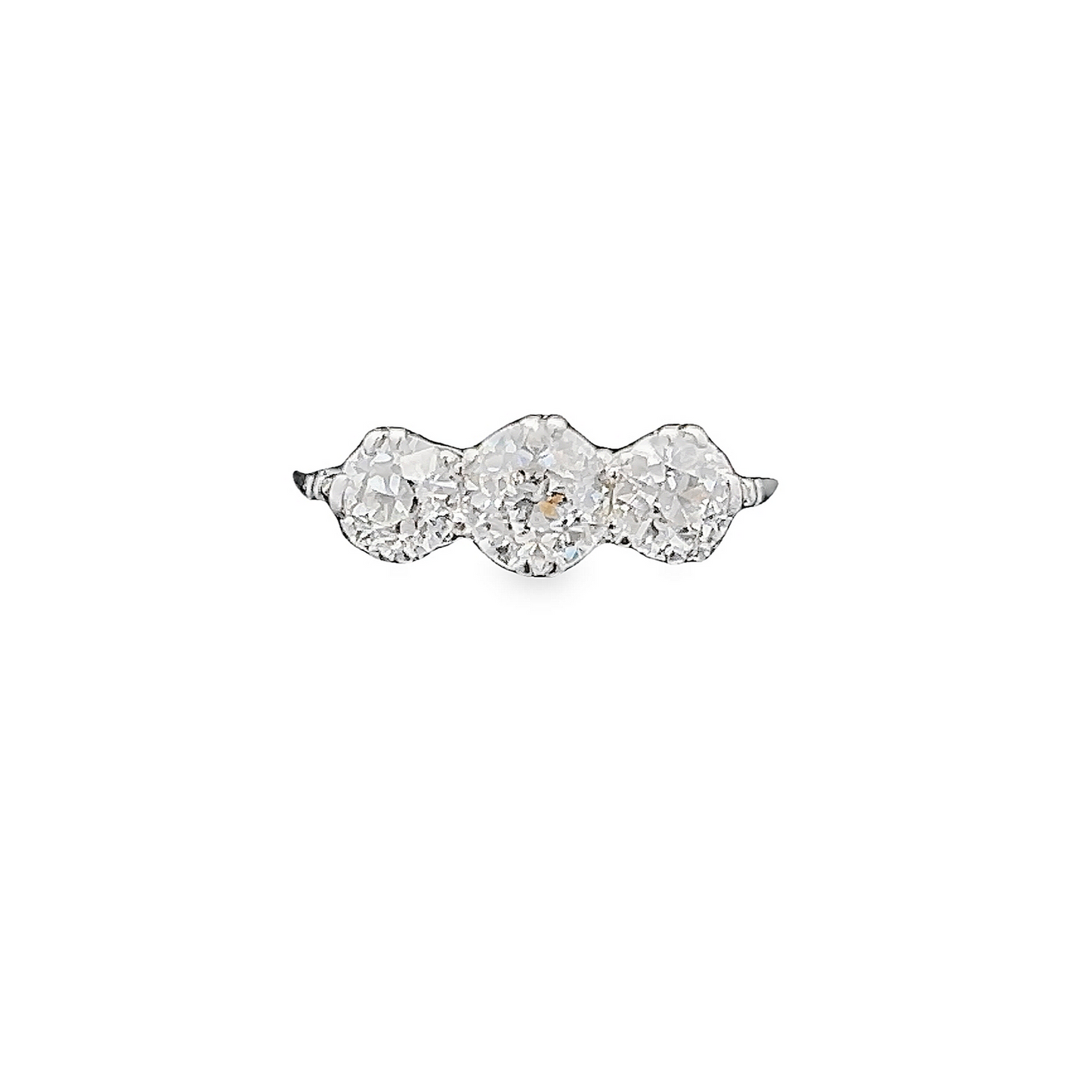 Antique Certificated 1.77 Carat Old European Cut Natural Diamond 3 Stone Platinum Ring
