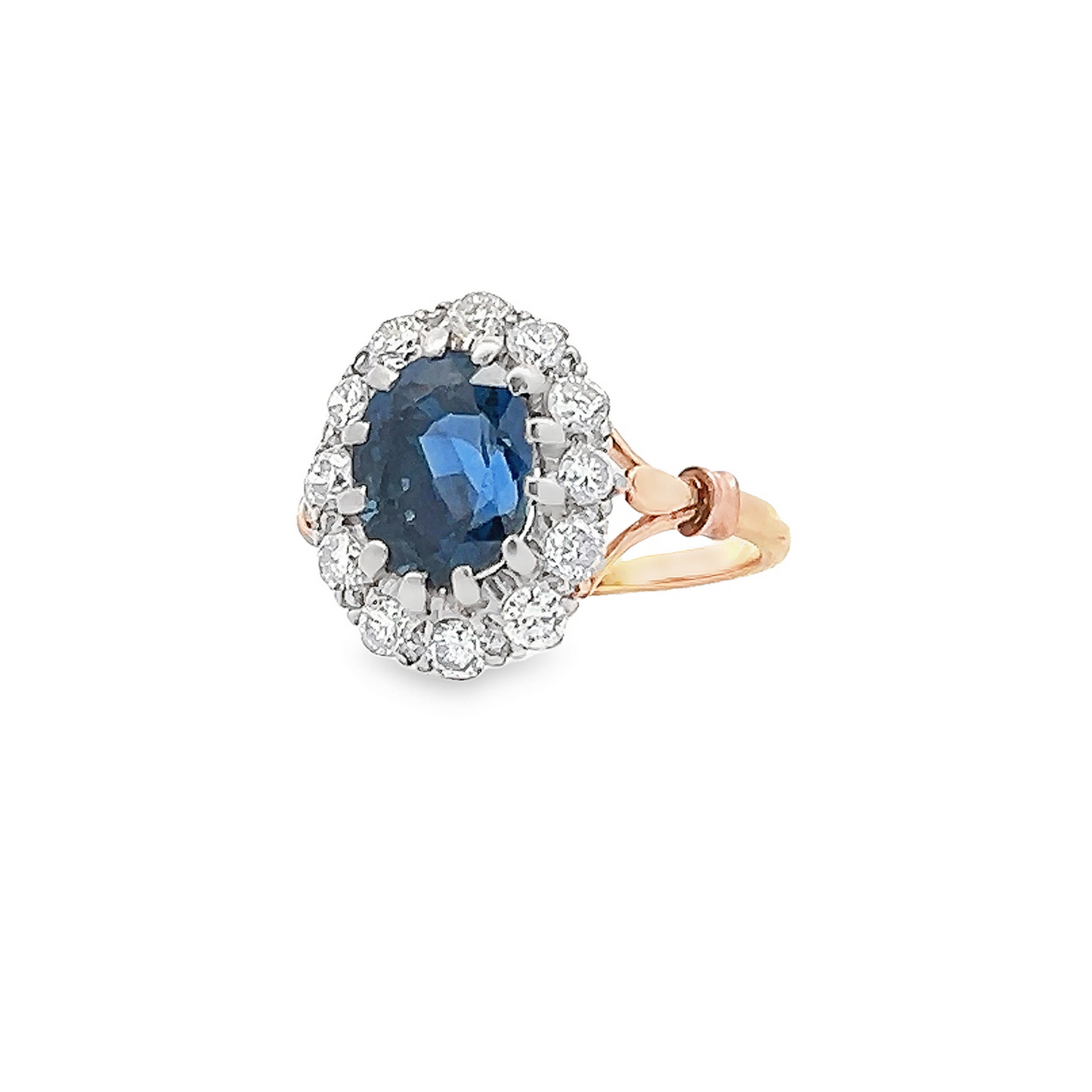 Vintage Unheated Natural Burma Sapphire and Diamond 18ct Gold Cluster Ring