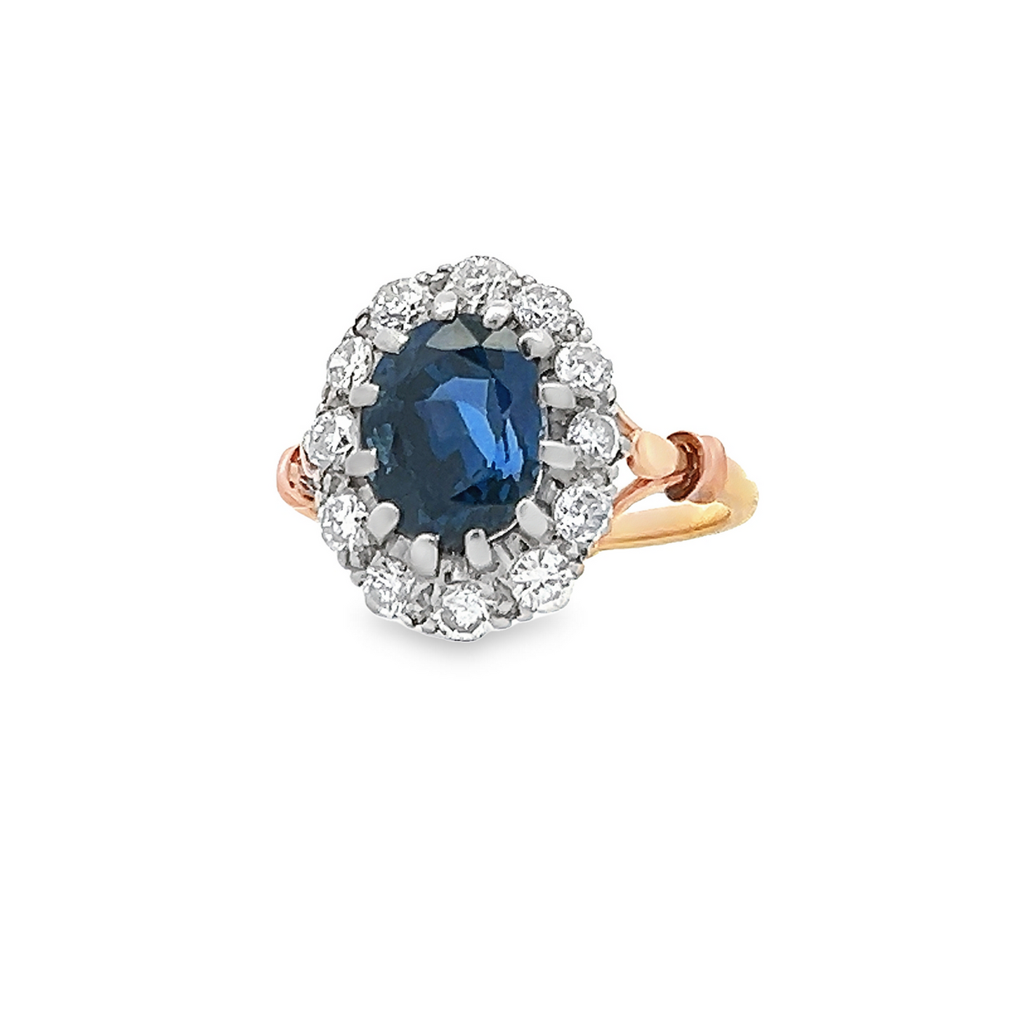 Vintage Unheated Natural Burma Sapphire and Diamond 18ct Gold Cluster Ring
