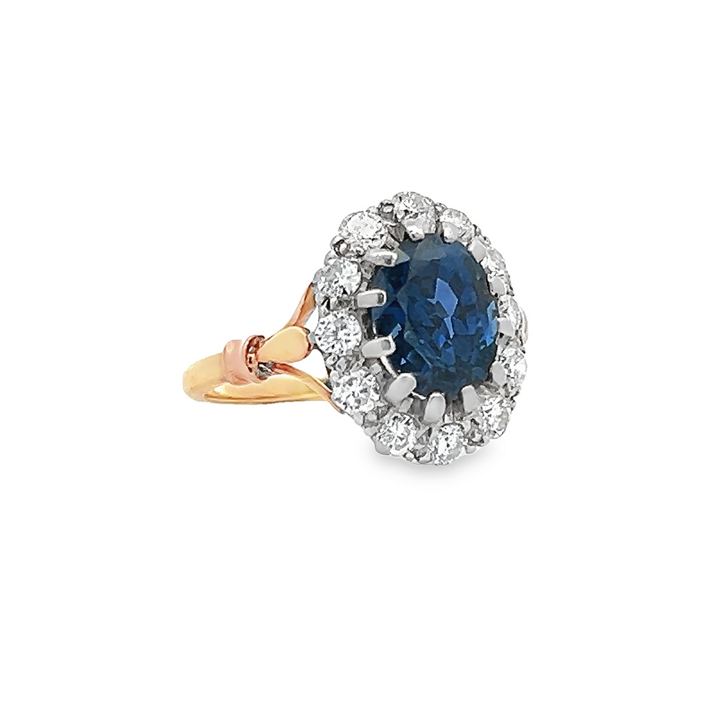 Vintage Unheated Natural Burma Sapphire and Diamond 18ct Gold Cluster Ring