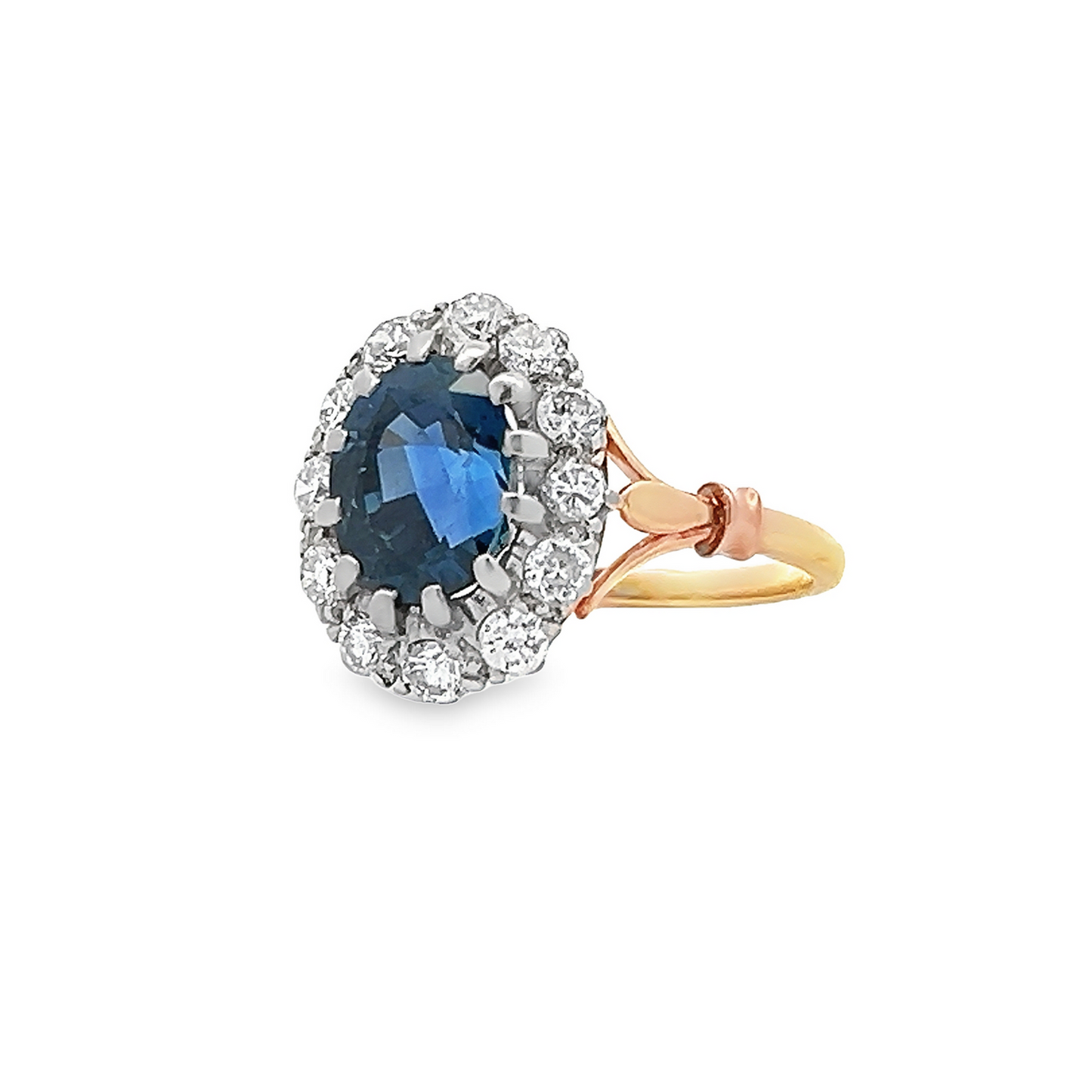 Vintage Unheated Natural Burma Sapphire and Diamond 18ct Gold Cluster Ring
