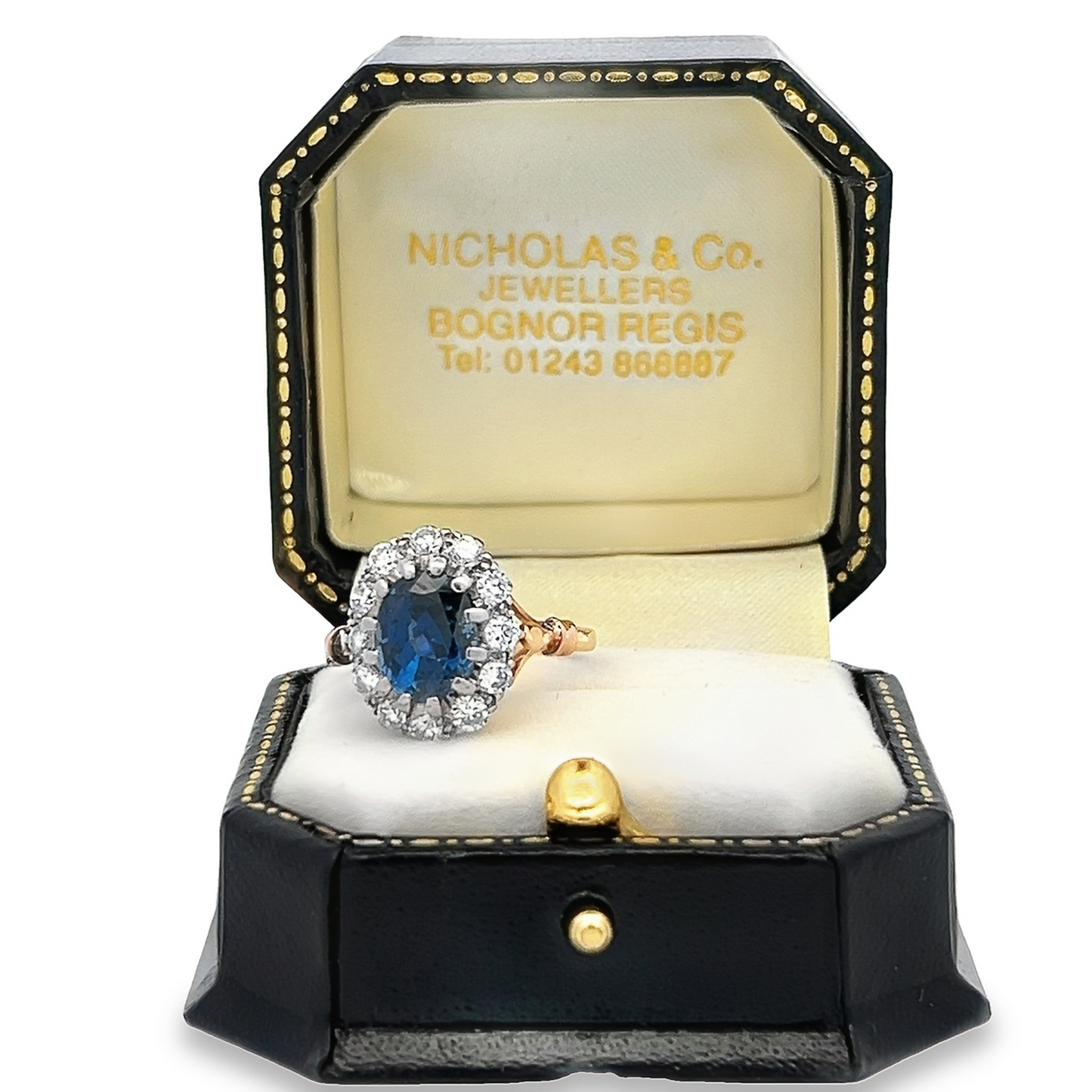 Vintage Unheated Natural Burma Sapphire and Diamond 18ct Gold Cluster Ring