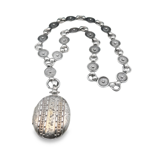 Antique Victorian Silver Locket and Collar Necklace