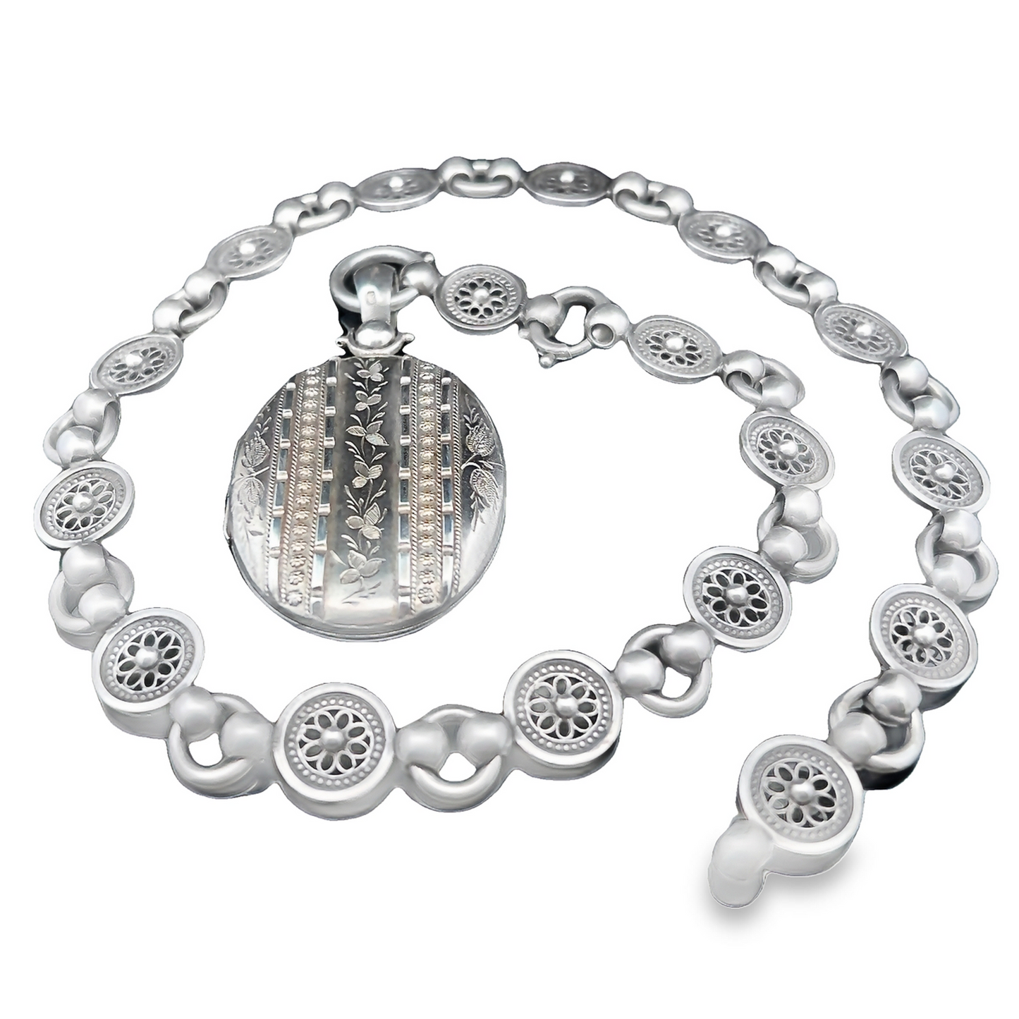 Antique Victorian Silver Locket and Collar Necklace