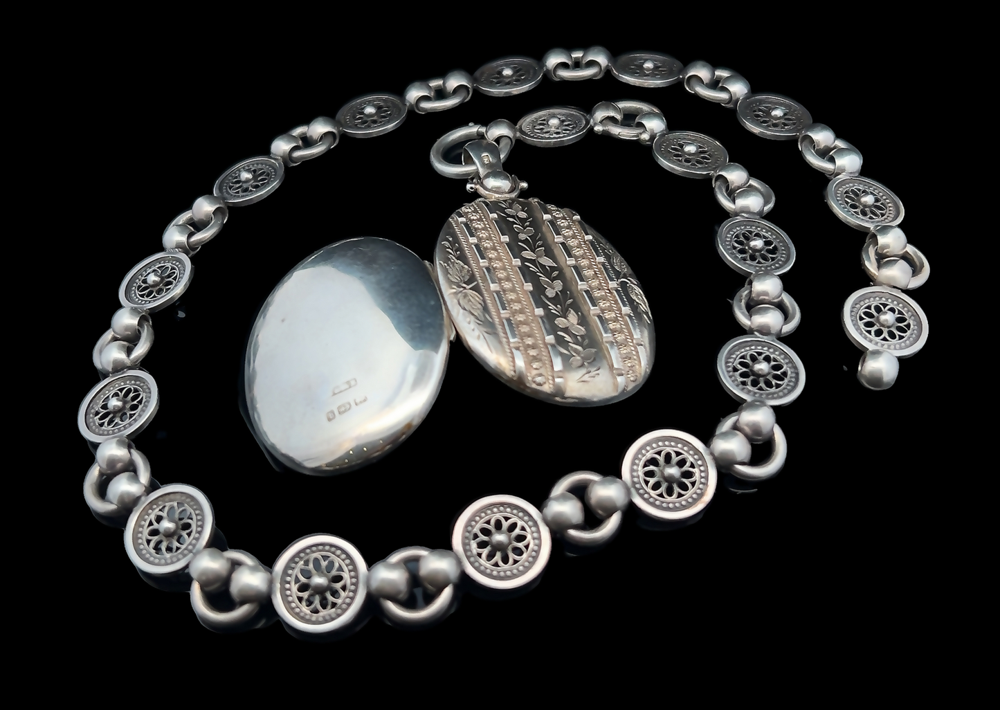 Antique Victorian Silver Locket and Collar Necklace