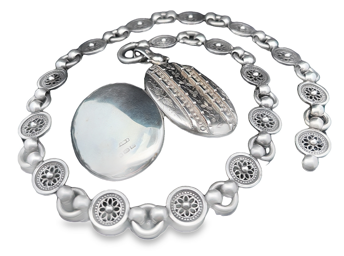 Antique Victorian Silver Locket and Collar Necklace
