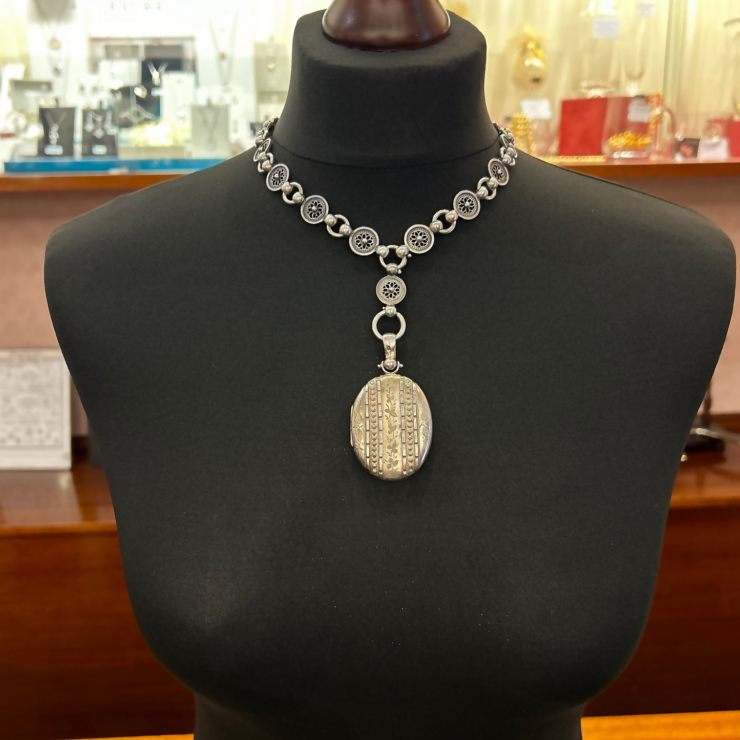 Antique Victorian Silver Locket and Collar Necklace