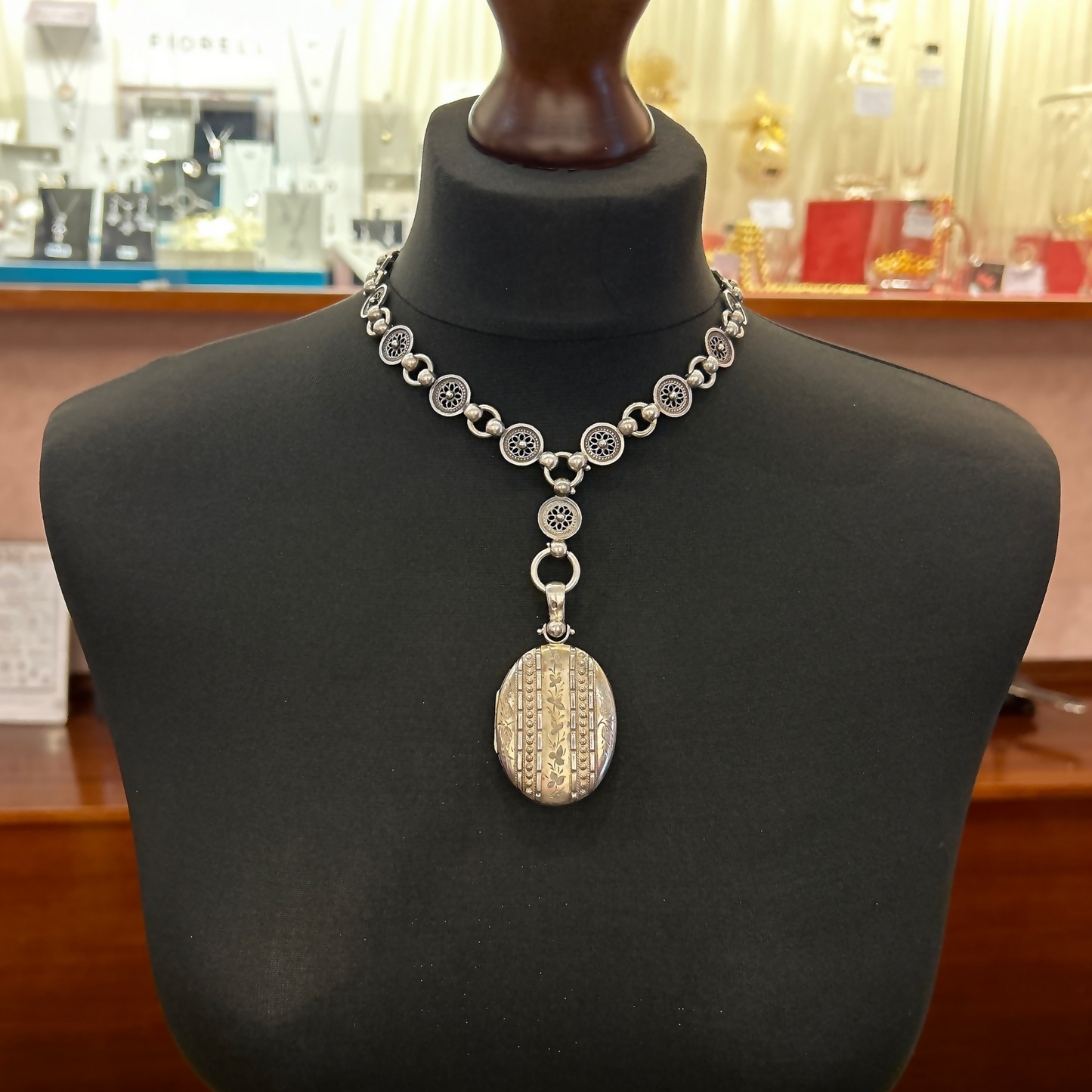 Antique Victorian Silver Locket and Collar Necklace