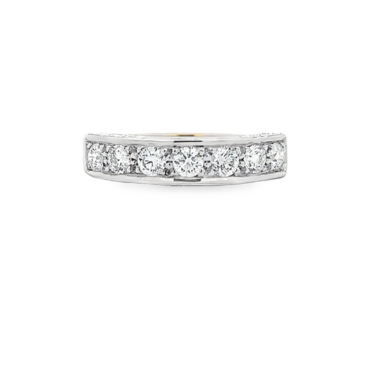 Bespoke Victorian Style Natural Diamond 18ct Gold Carved Half Eternity Ring. 0.75 Carat Diamond ring