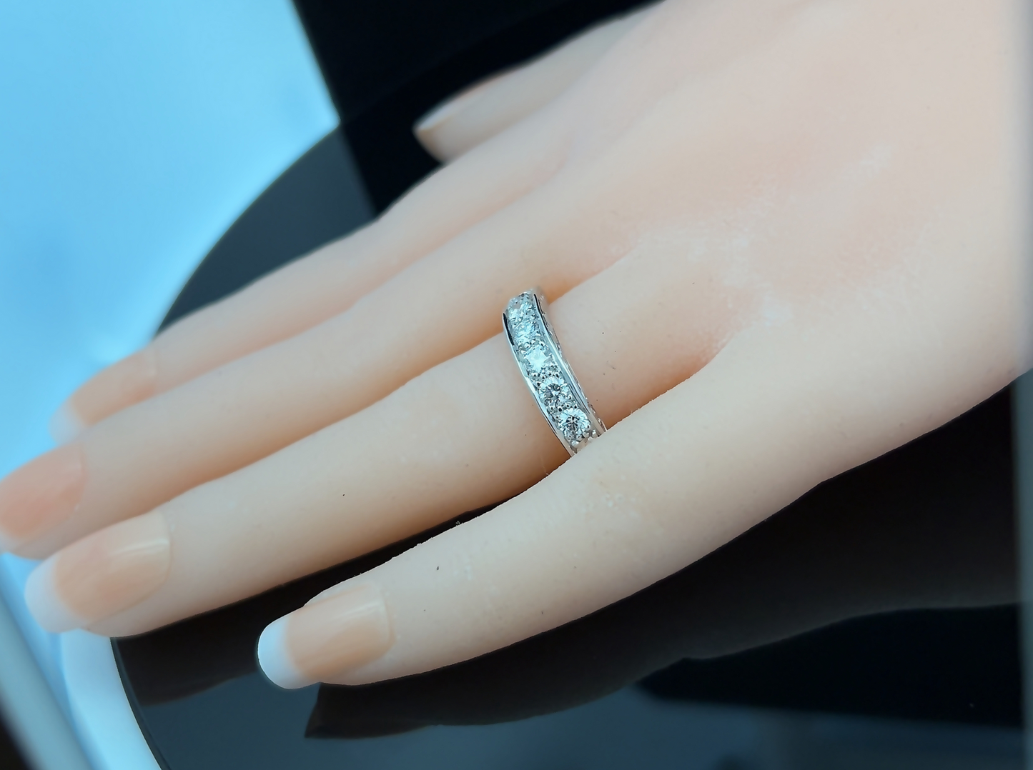 Bespoke Victorian Style Natural Diamond 18ct Gold Carved Half Eternity Ring. 0.75 Carat Diamond ring
