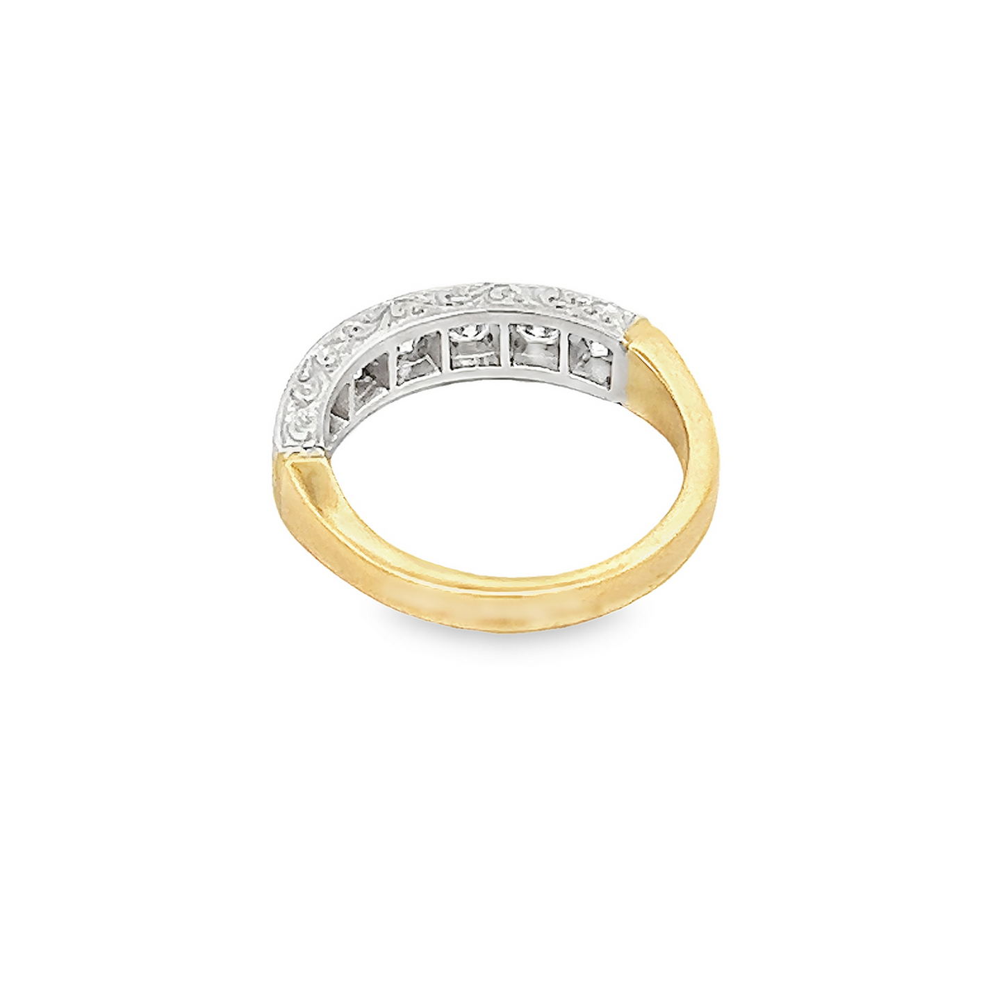 Bespoke Victorian Style Natural Diamond 18ct Gold Carved Half Eternity Ring. 0.75 Carat Diamond ring
