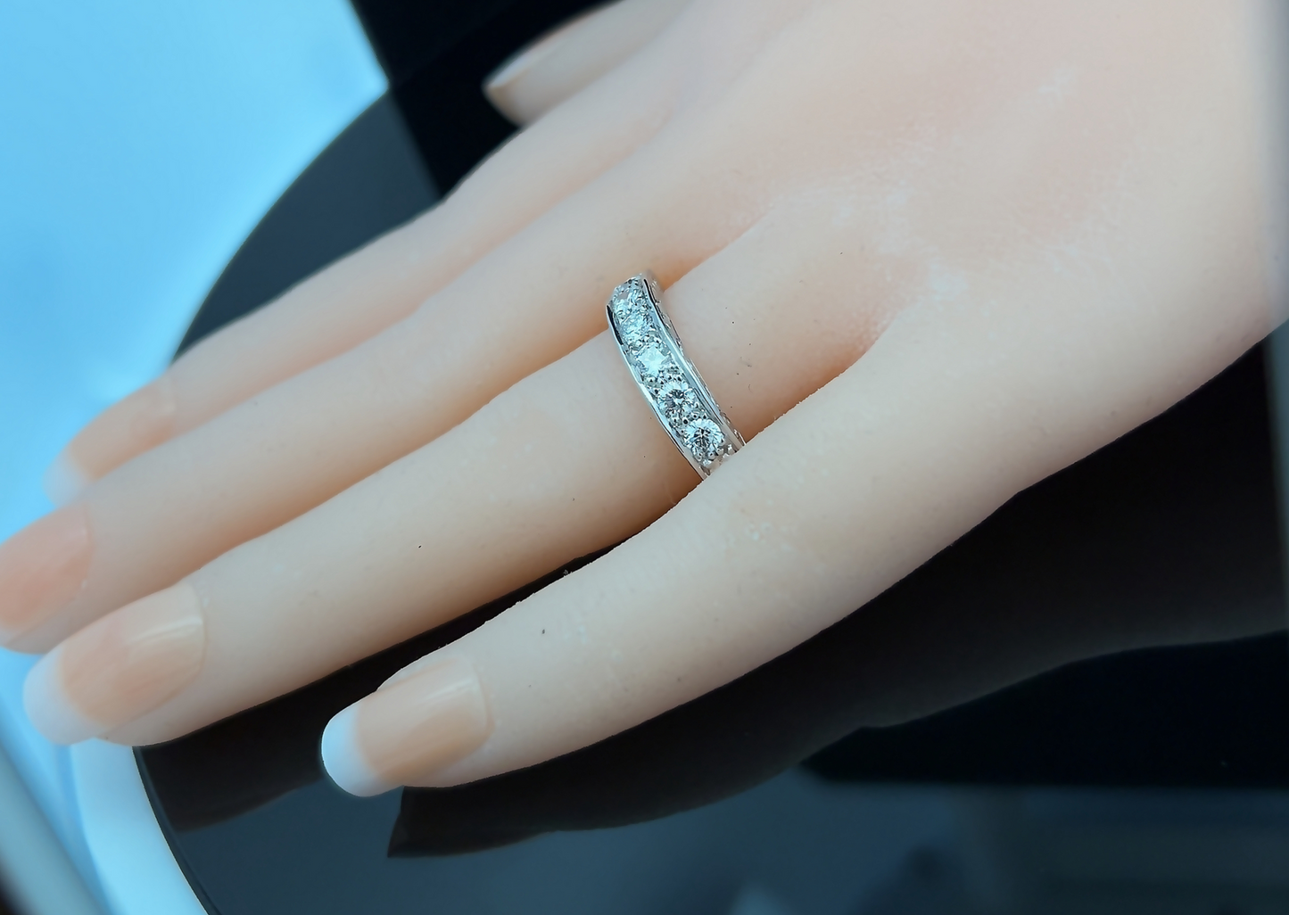 Bespoke Victorian Style Natural Diamond 18ct Gold Carved Half Eternity Ring. 0.75 Carat Diamond ring