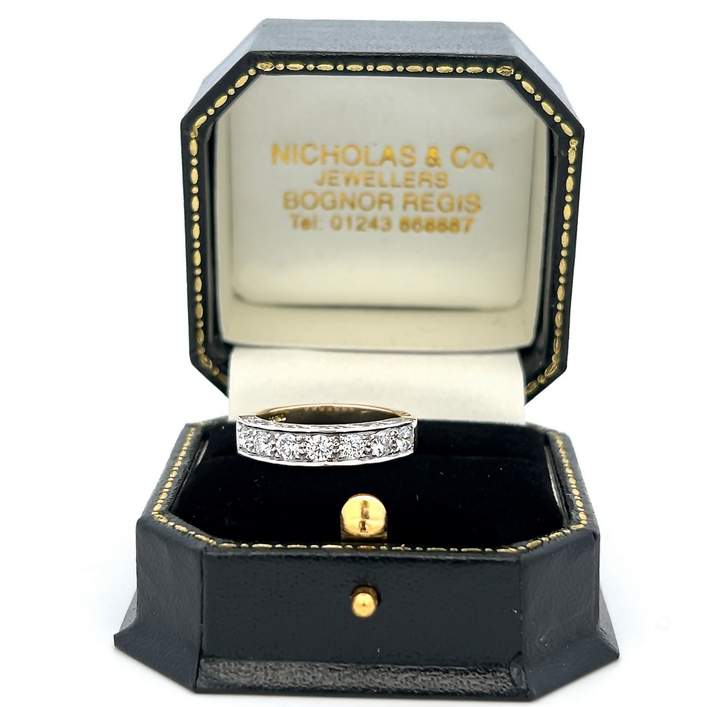 Bespoke Victorian Style Natural Diamond 18ct Gold Carved Half Eternity Ring. 0.75 Carat Diamond ring