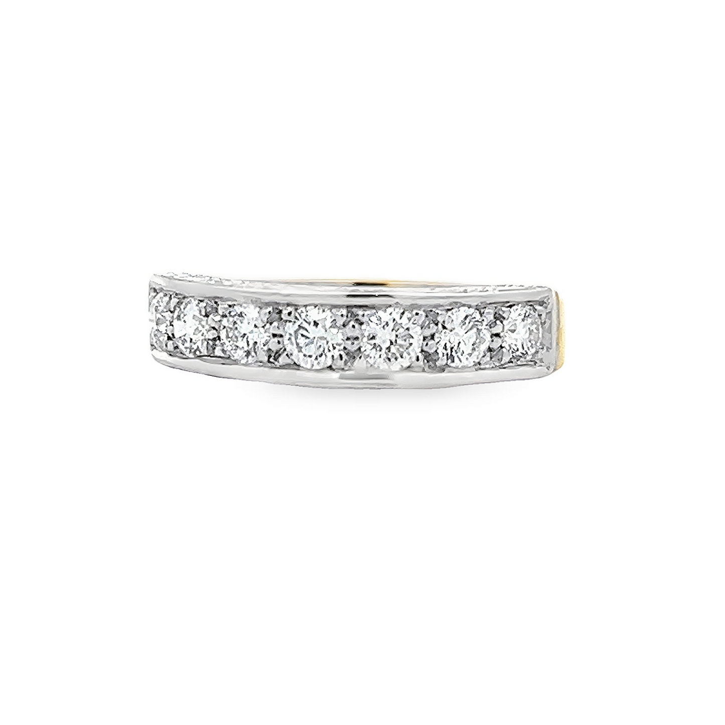 Bespoke Victorian Style Natural Diamond 18ct Gold Carved Half Eternity Ring. 0.75 Carat Diamond ring