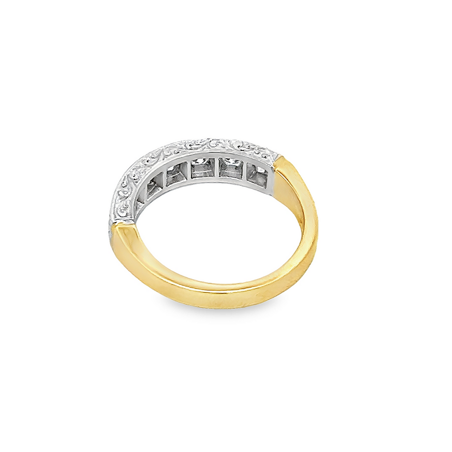 Bespoke Victorian Style Natural Diamond 18ct Gold Carved Half Eternity Ring. 0.75 Carat Diamond ring