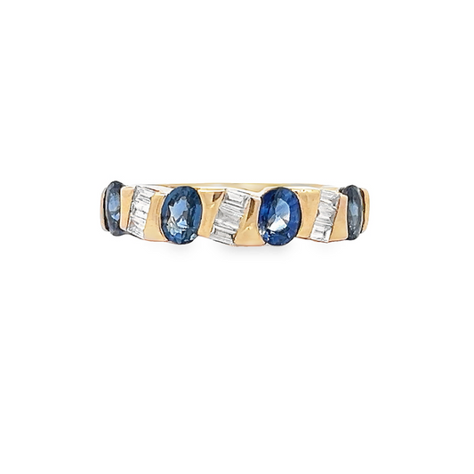 Vintage Sapphire and Baguette Diamond 18ct Gold Half Eternity Ring