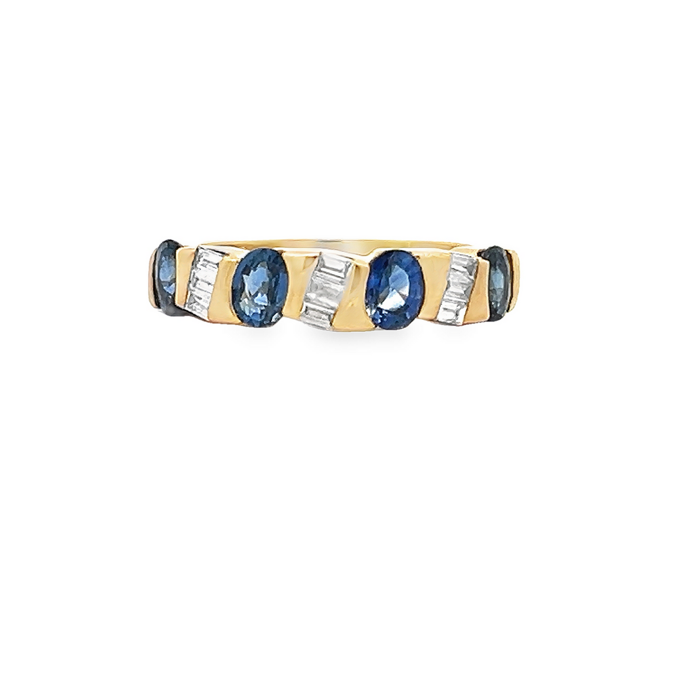 Vintage Sapphire and Baguette Diamond 18ct Gold Half Eternity Ring