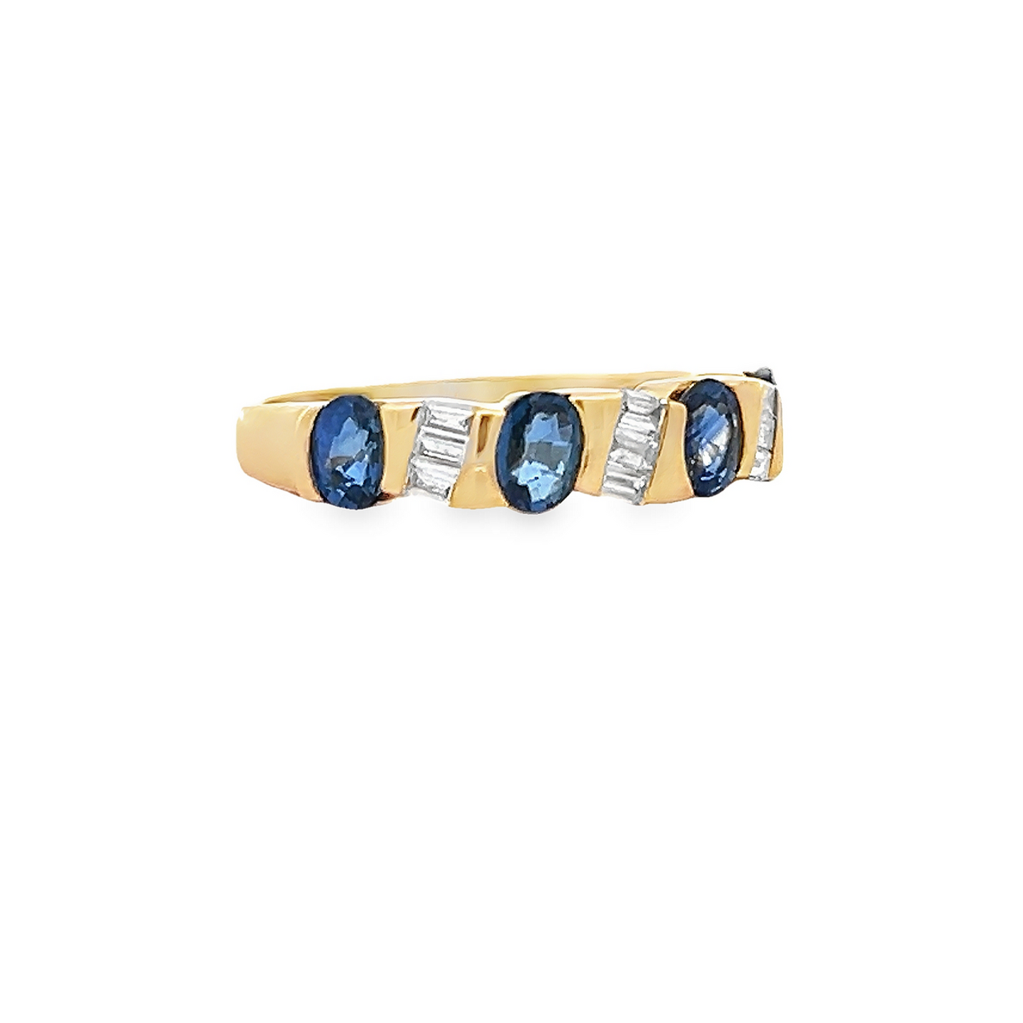 Vintage Sapphire and Baguette Diamond 18ct Gold Half Eternity Ring