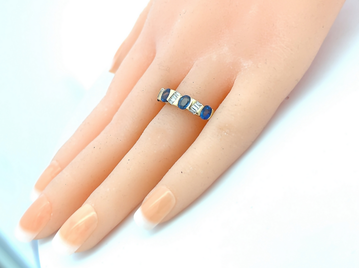 Vintage Sapphire and Baguette Diamond 18ct Gold Half Eternity Ring
