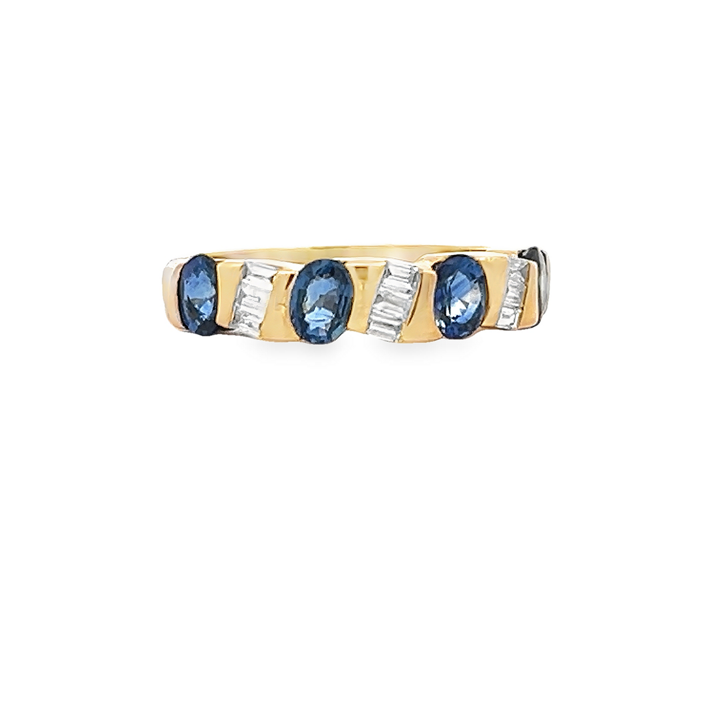 Vintage Sapphire and Baguette Diamond 18ct Gold Half Eternity Ring