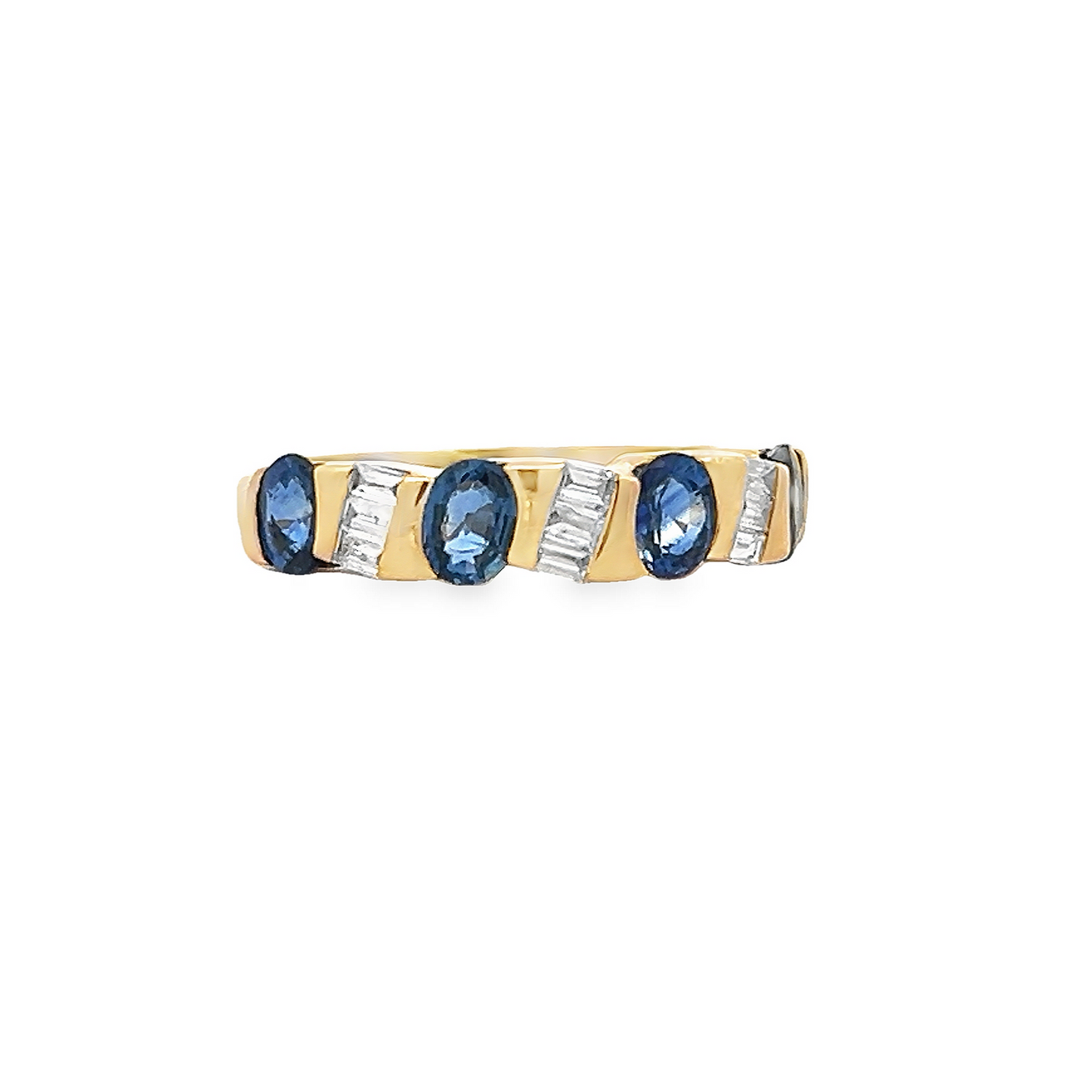 Vintage Sapphire and Baguette Diamond 18ct Gold Half Eternity Ring