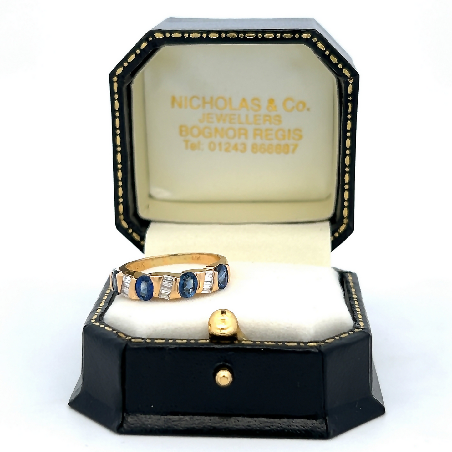 Vintage Sapphire and Baguette Diamond 18ct Gold Half Eternity Ring