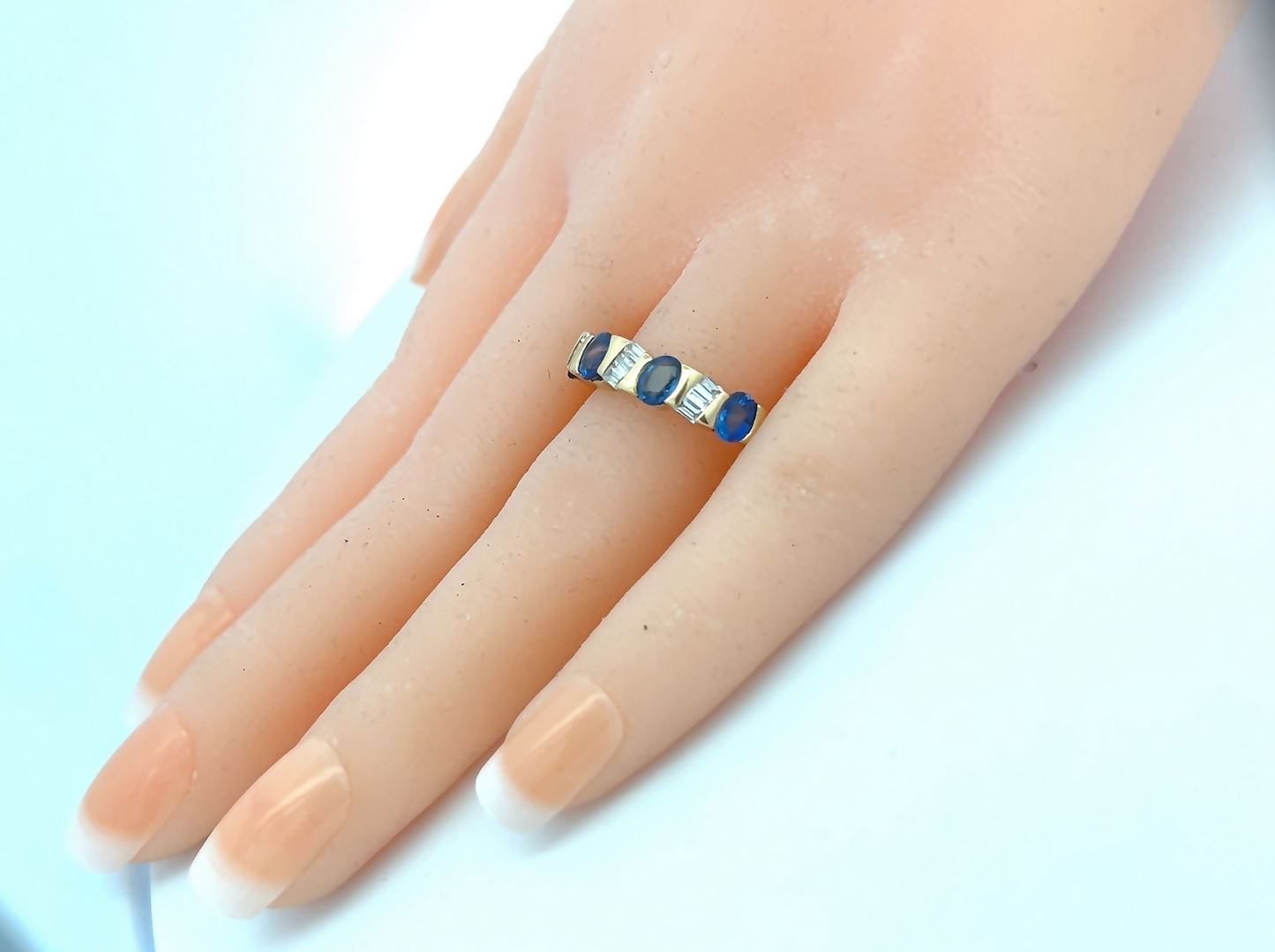 Vintage Sapphire and Baguette Diamond 18ct Gold Half Eternity Ring