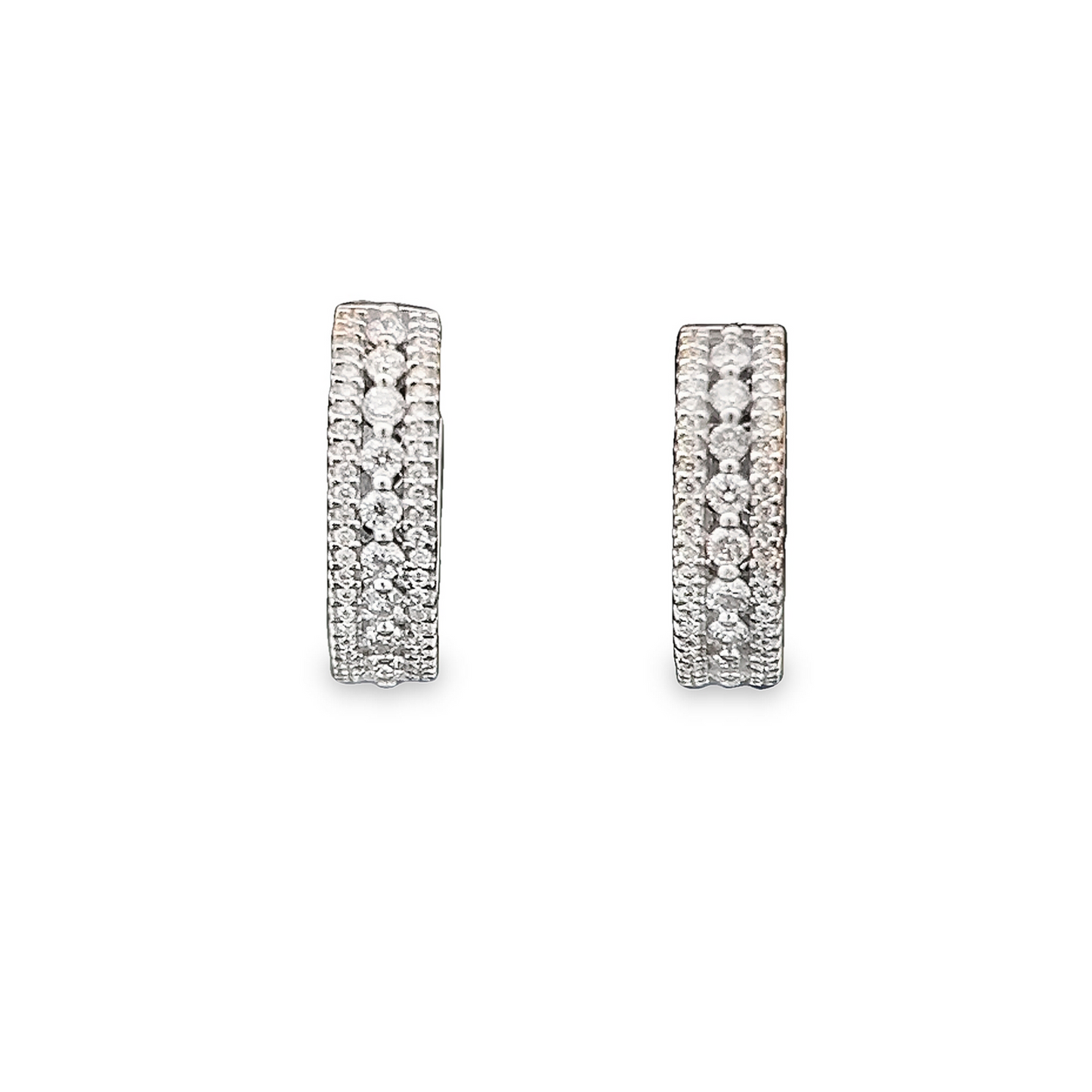 Contemporary Three Row Natural Diamond 18ct White Pave Set Hoop Earrings