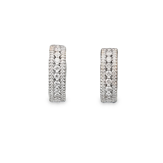 Contemporary Three Row Natural Diamond 18ct White Pave Set Hoop Earrings