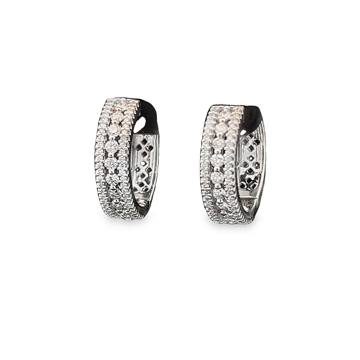 Contemporary Three Row Natural Diamond 18ct White Pave Set Hoop Earrings