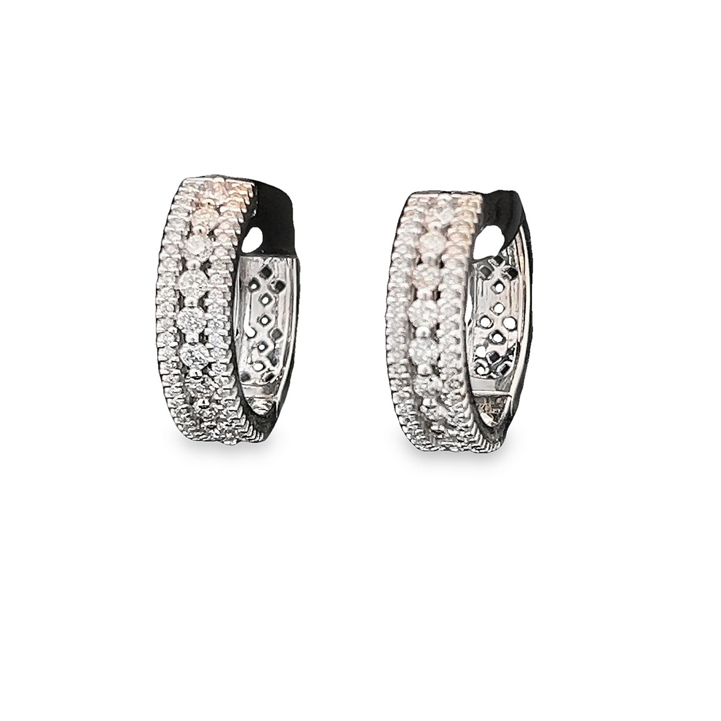 Contemporary Three Row Natural Diamond 18ct White Pave Set Hoop Earrings