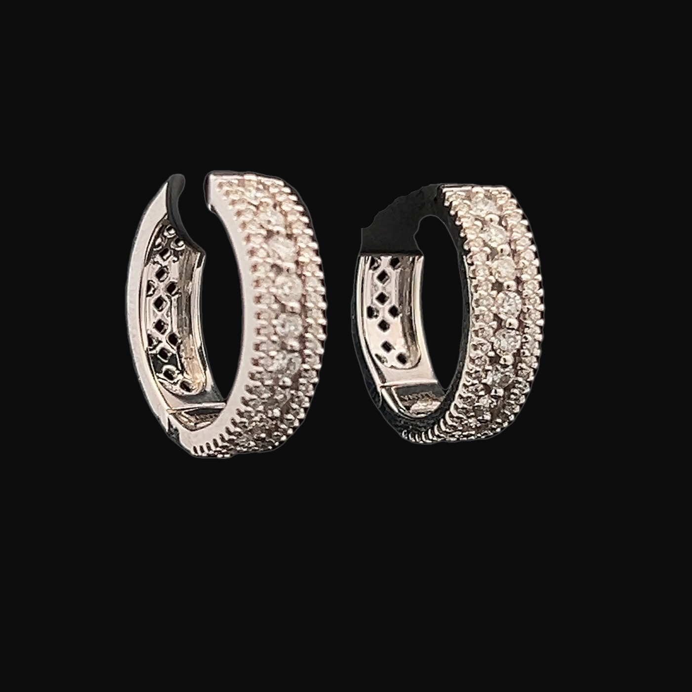 Contemporary Three Row Natural Diamond 18ct White Pave Set Hoop Earrings