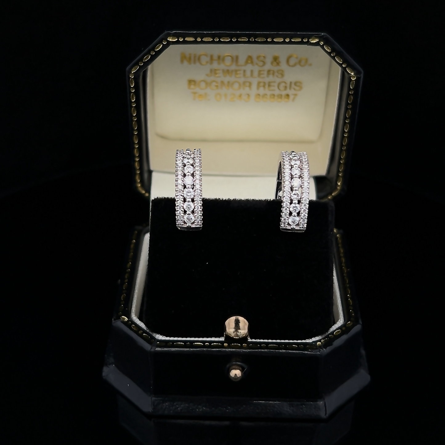 Contemporary Three Row Natural Diamond 18ct White Pave Set Hoop Earrings