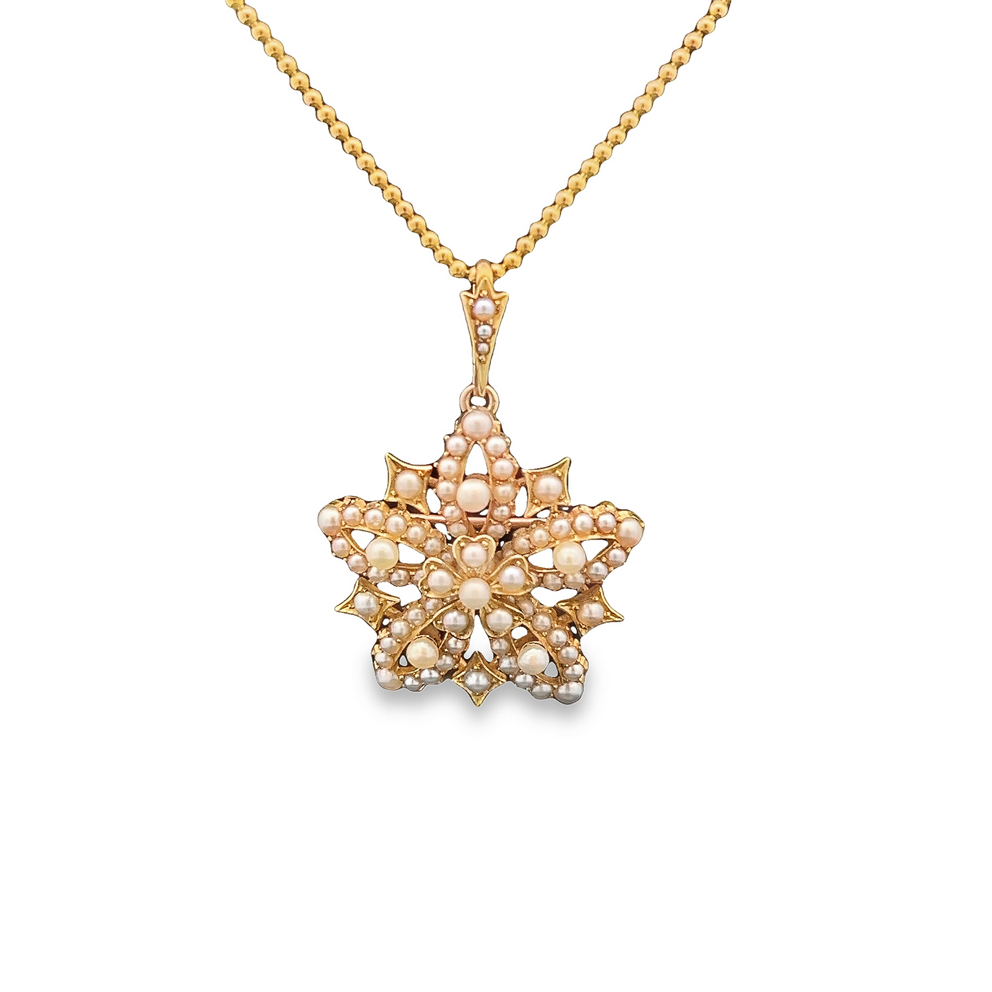 Antique Natural Split Pearl 15ct Gold Star Pendant / Brooch