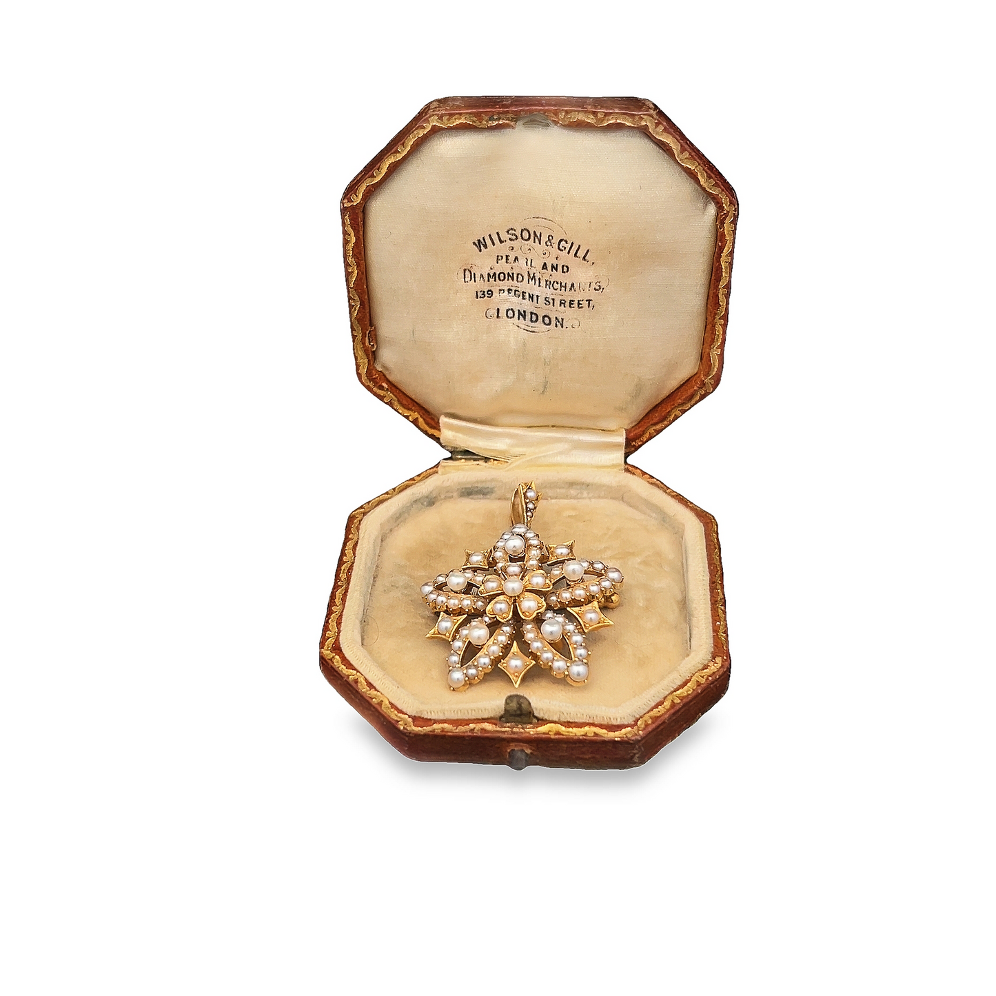 Antique Natural Split Pearl 15ct Gold Star Pendant / Brooch