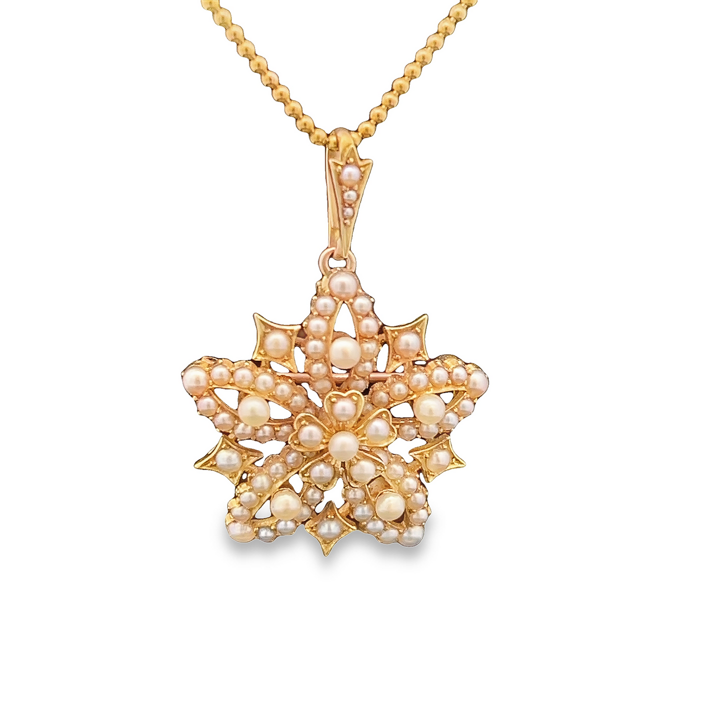 Antique Natural Split Pearl 15ct Gold Star Pendant / Brooch