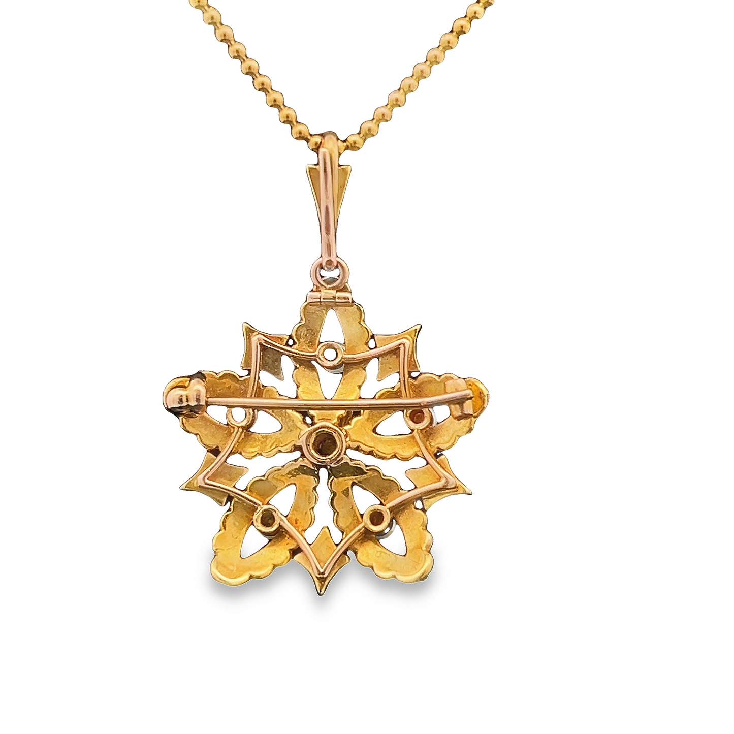 Antique Natural Split Pearl 15ct Gold Star Pendant / Brooch