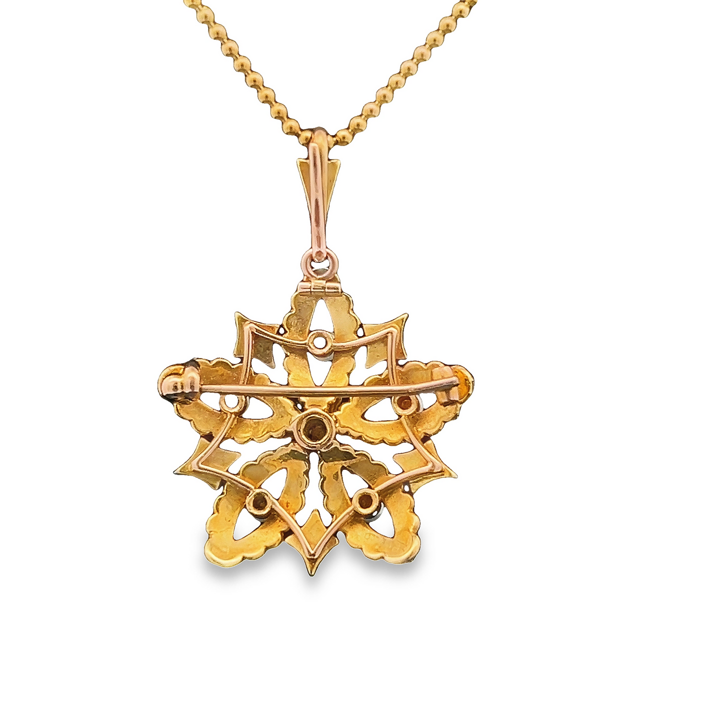 Antique Natural Split Pearl 15ct Gold Star Pendant / Brooch