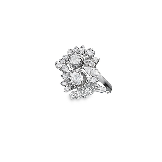 Vintage Diamond 18ct White Gold Double Cluster Cocktail Ring