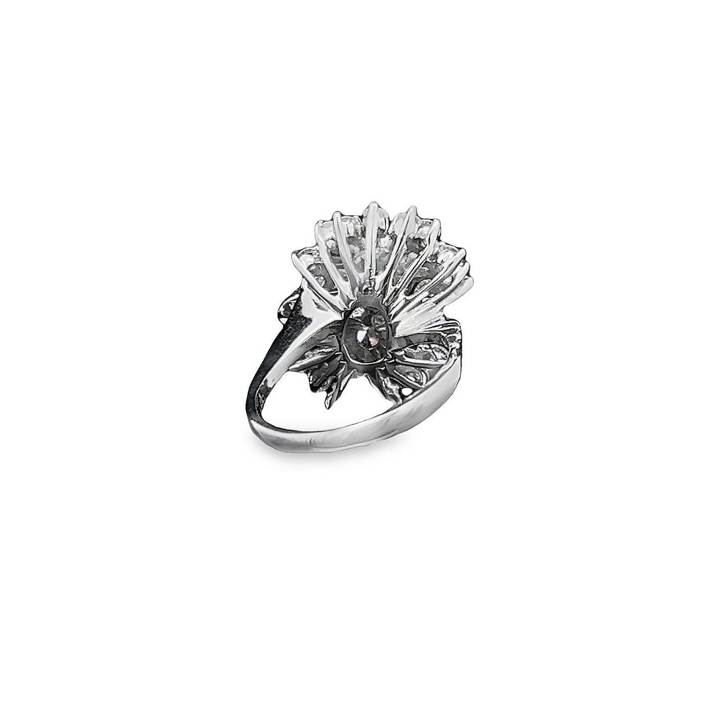 Vintage Diamond 18ct White Gold Double Cluster Cocktail Ring