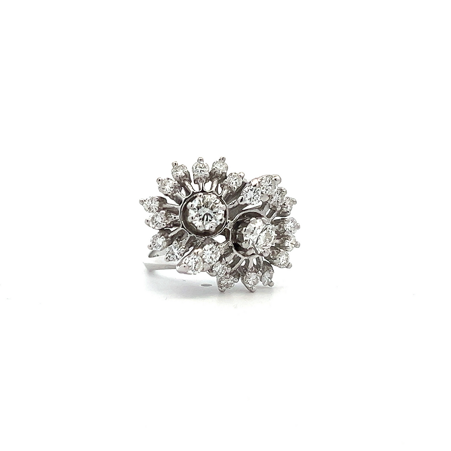 Vintage Diamond 18ct White Gold Double Cluster Cocktail Ring