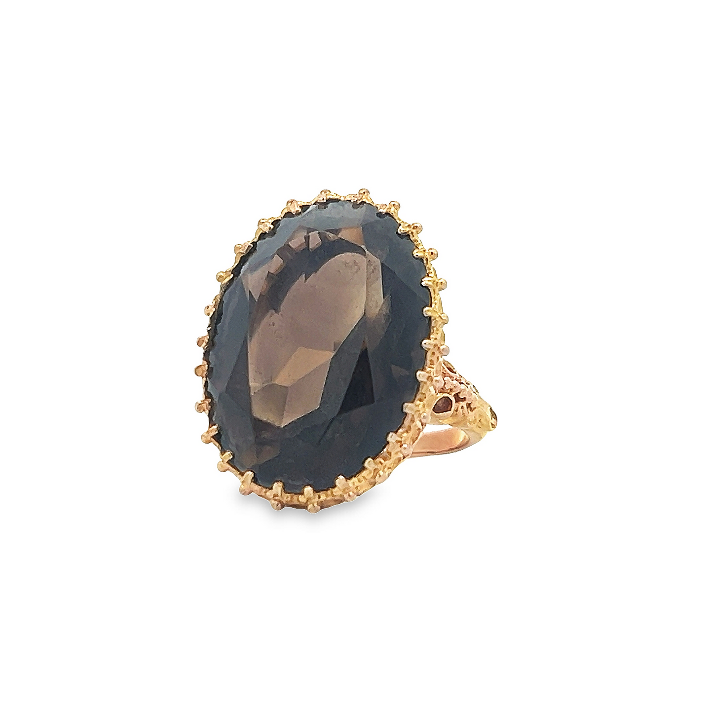 Vintage Large Oval Smoky Quartz 9ct Gold Dress Ring
