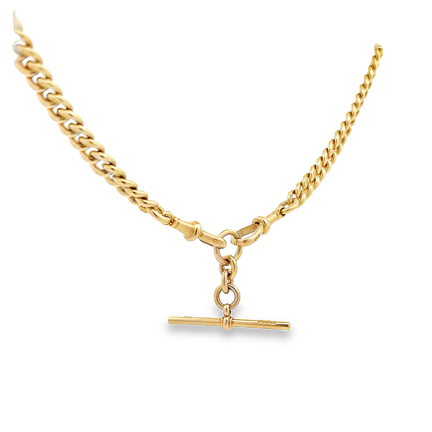 Antique Edwardian 18ct Gold Albert Curb Link Watch Chain with T-Bar