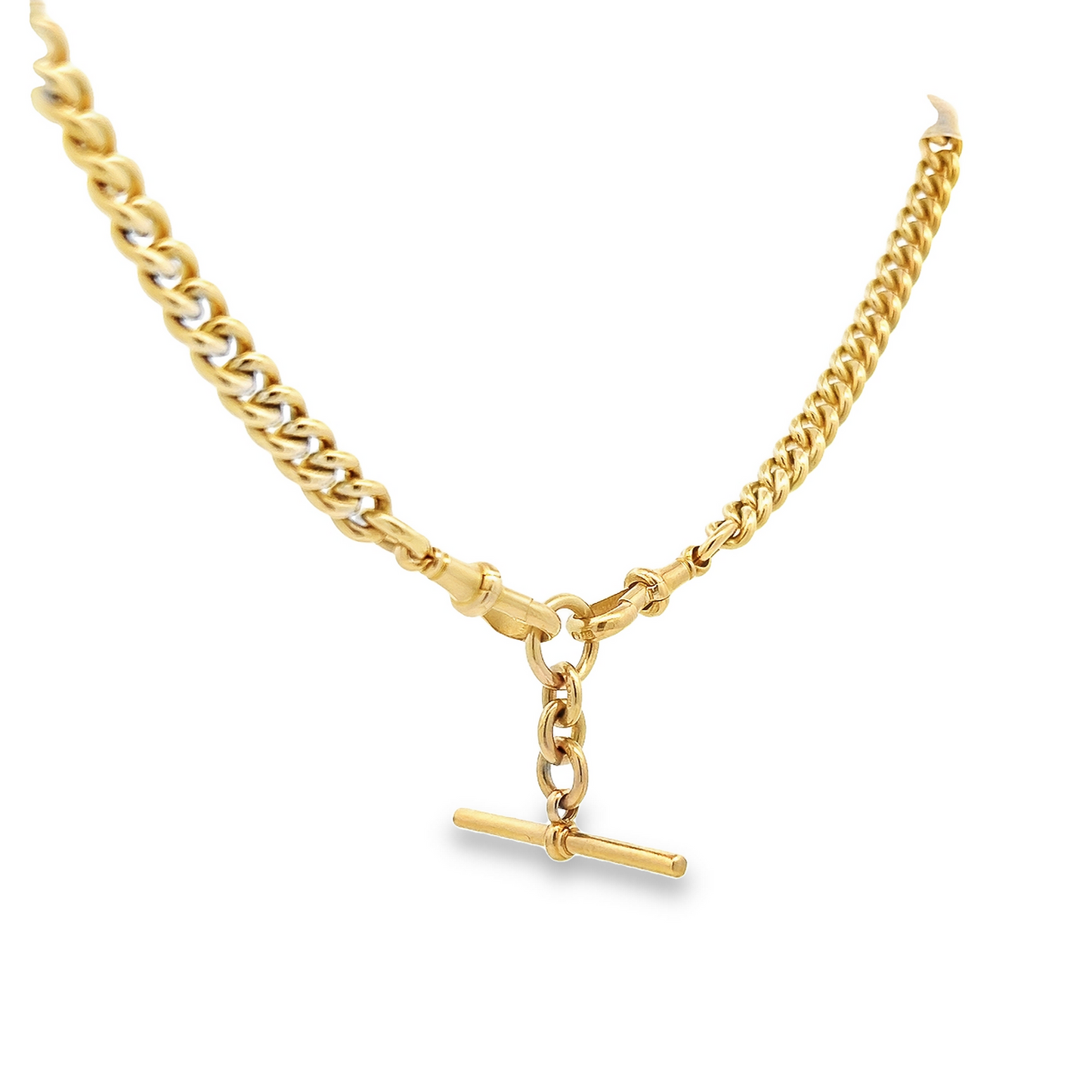 Antique Edwardian 18ct Gold Albert Curb Link Watch Chain with T-Bar