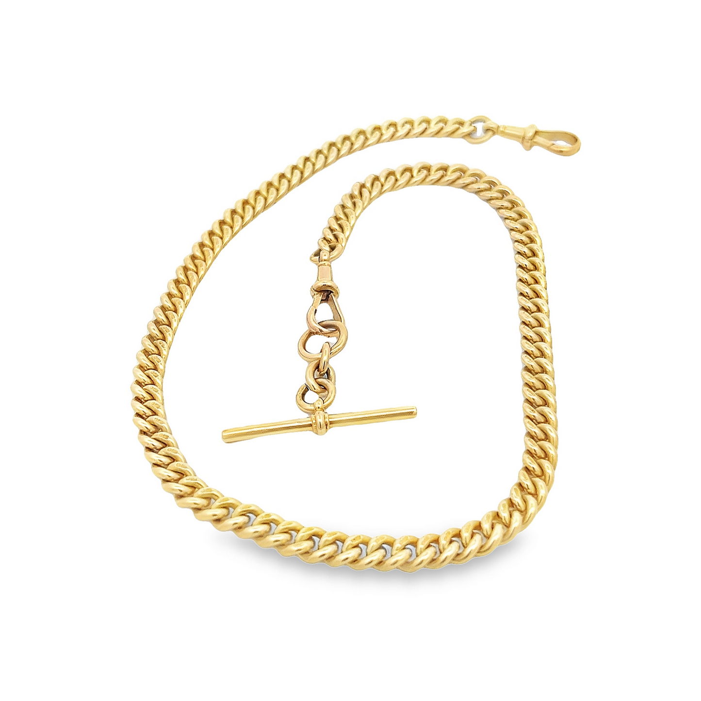 Antique Edwardian 18ct Gold Albert Curb Link Watch Chain with T-Bar