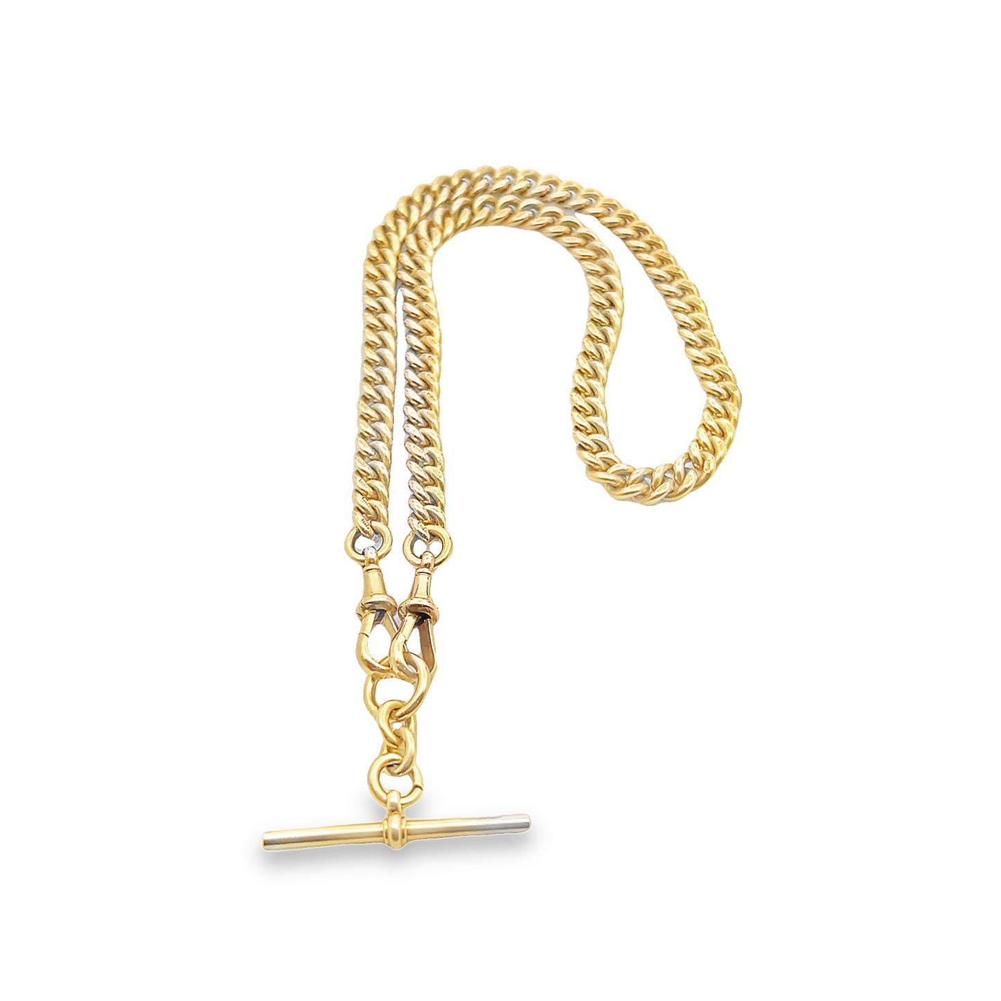 Antique Edwardian 18ct Gold Albert Curb Link Watch Chain with T-Bar